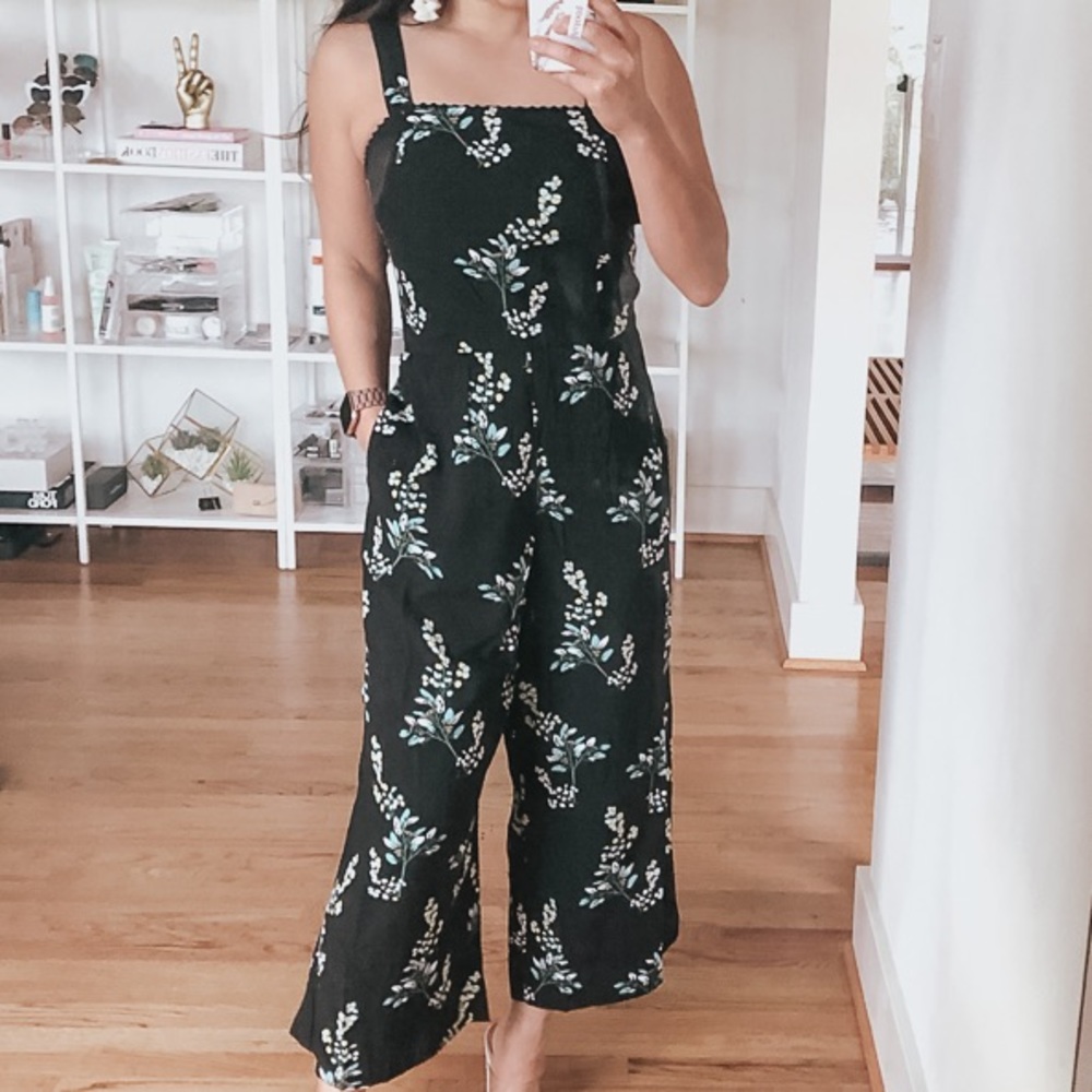 LOFT Floral Branch Pull-on Jumpsuit / L